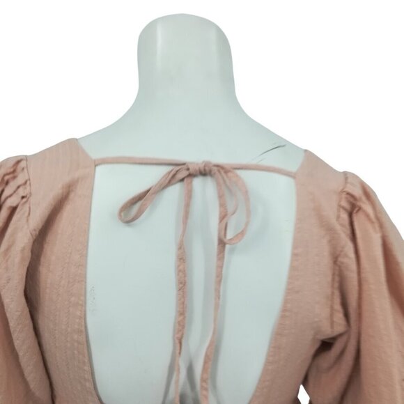 Lulus Puff Sleeve Open Back Empire Waist Babydoll Mini Dress Size S Blush Pink - Picture 10 of 15